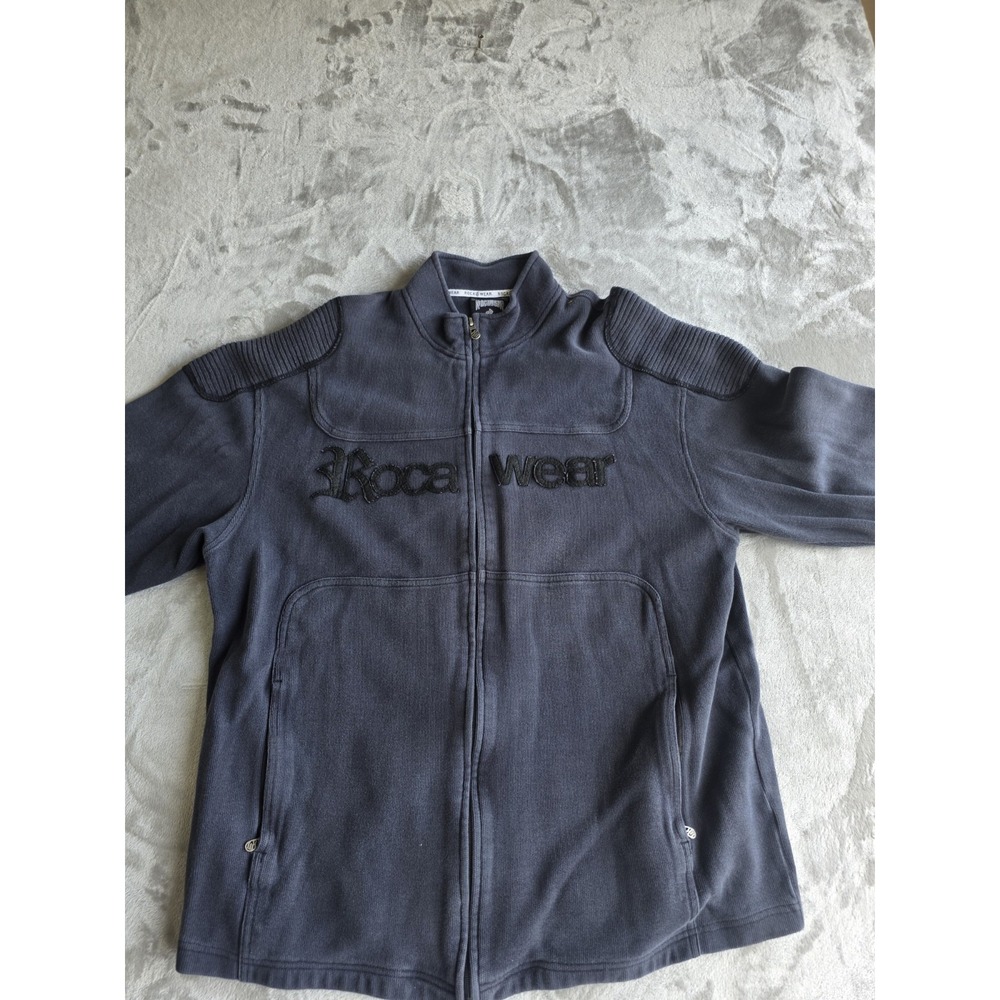 Rocawear Mens Jacket XL Gray Full Zip Sweatshirt Embroidered Logo Hip Hop Y2K